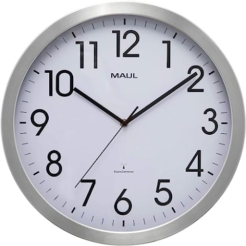 MAUL | Wanduhr MAULmove | Aluminium gebürstet | Ø 400 mm | Funkuhrwerk