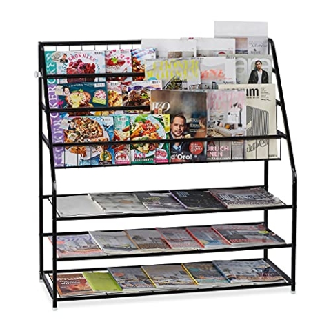 Relaxdays XL Zeitschriftenregal, HBT: 96 x 97 x 37 cm, Metall, freistehend, Zeitschriftenständer für Wohnzimmer, schwarz, 1 Stück