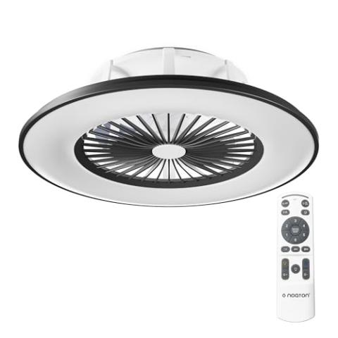 Noaton Deckenventilator mit Beleuchtung 11056BR Vega, LED Dimmbar max 44 W, 3 Farbtemperaturen, Fernbedienung, Timer, Luftdurchsatz bis zu 61 m3/min, für Wohnzimmer Ø56cm Schwarz, mit Lautsprecher