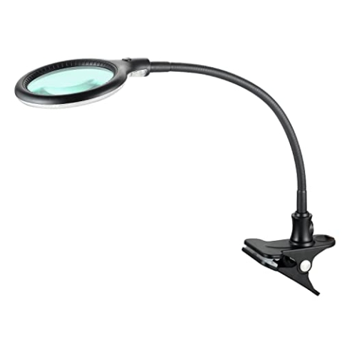 Lumeno 6803SW Lupenleuchte LED Klemmleuchte mit 30 SMD-LEDs, 6 Watt, 550 Lumen Ideal für Kosmetiksalons, Arztpraxen, Hobbybastler, Leuchtlupe, Lesehilfe, Vergrößerungslampe, Schwarz 3 Dioptrien