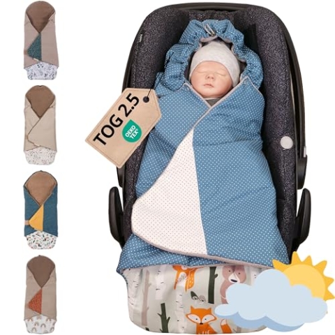 ULLENBOOM Einschlagdecke Babyschale, 100% OEKO-TEX Materialien, Waldtiere Petrol (Made in EU) - Babydecke für Kindersitz oder Kinderwagen, kuschelige Decke für Babys, Ideal für Herbst und Winter
