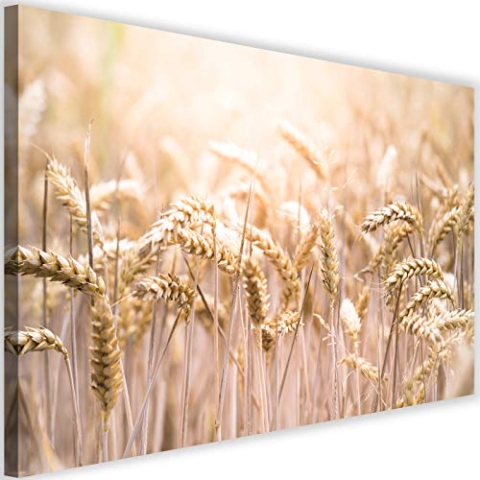 Leinwandbild XXL Weizen Wandbild Kunst Landschaft Natur Beige 120x80 cm
