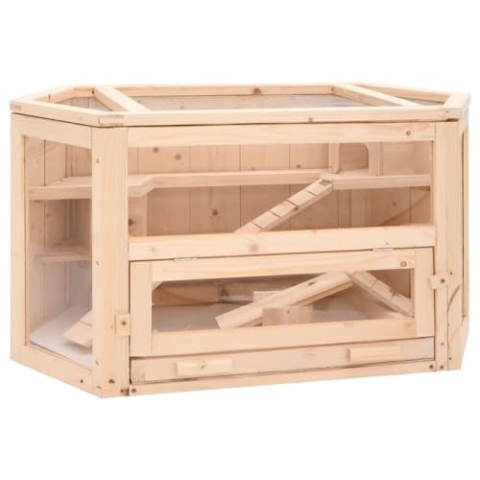 vidaXL Hamsterkäfig, Käfig mit ausziehbare Wanne, Mäusekäfig mit Vordertür, Nagerkäfig Kleintierkäfig, 80x40x43 cm Massivholz Tanne