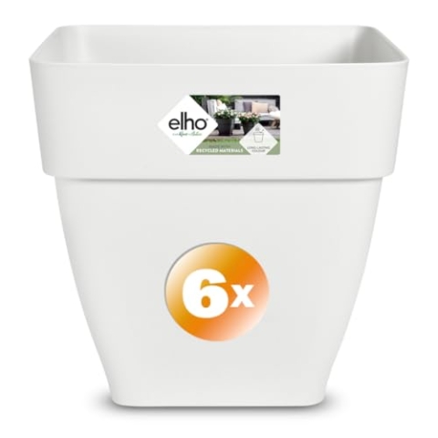 Gardebruk® 6X Blumentopf Vibia Campana 36x35x36cm Abstandhalter eckig Übertopf Pflanzkasten Pflanzentopf Pflanzgefäß Kunststoff Blumenkasten weiß