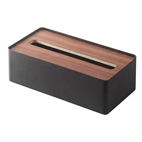 Yamazaki 7729 RIN Taschentuchbox mit Deckel, schwarz, Holz/Stahl, minimalistisch, 26 x 13 x 8.2 cm