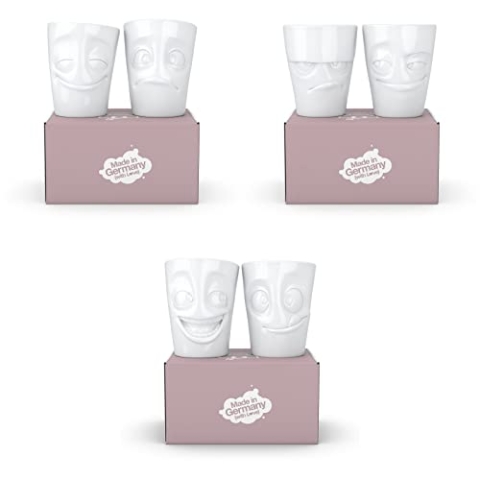 6 x Becher ohne Henkel by FIFTYEIGHT, Porzellan - 6 verschiedene Motive - Tasse weiß