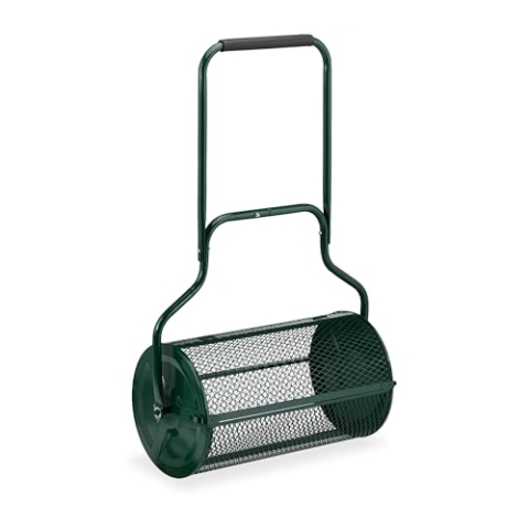 Relaxdays Kompoststreuer für Rasen, Meshkorb 65 L, Gartenstreuer mit Griff, HBT: 117 x 74 x 36 cm, Torfmoosstreuer, grün