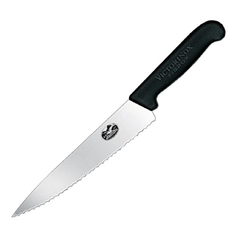 Victorinox Fibrox, coltello trinciante da 22 cm, lama seghettata, antiscivolo, acciaio inox, inossidabile, lavabile in lavastoviglie, colore nero