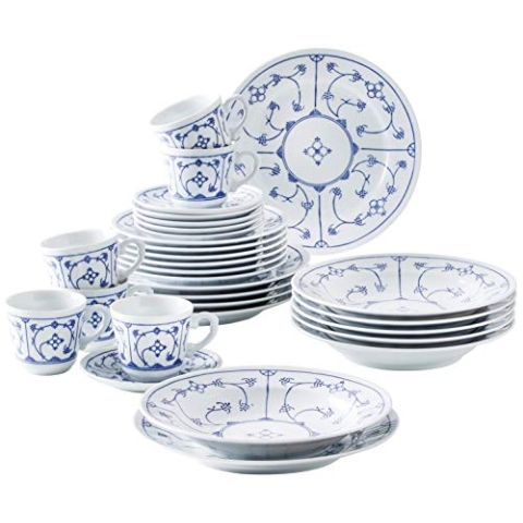 KAHLA 410852A75056H Blau Saks Kombiservice 30tlg. | Geschirrservice mit Strohblumenmuster für 6 Personen aus Porzellan