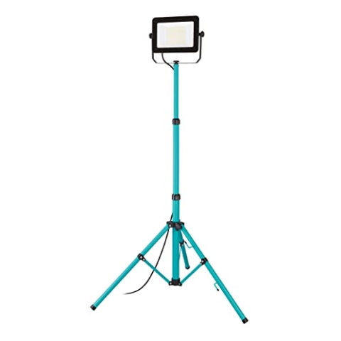 EGLO Baustrahler LED mit Stativ, Arbeitsleuchte höhenverstellbar aus Aluminium und Kunststoff, Arbeitsscheinwerfer in türkis und schwarz, Werkstattlampe schwenkbar, IP65, neutralweiß, 9000lm