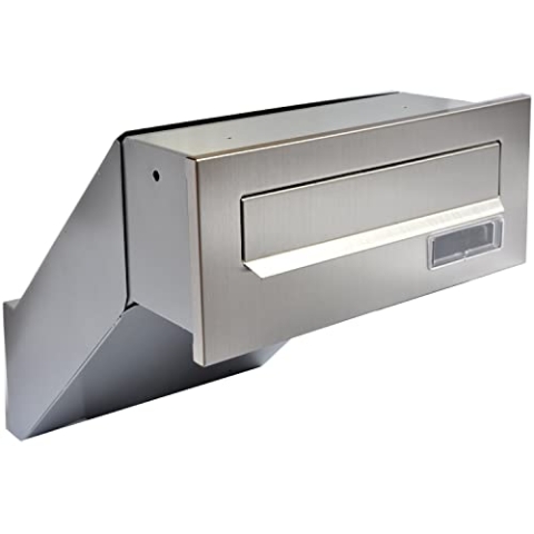 Mauerdurchwurf Briefkasten Edelstahl V2A / Silber Einbaubriefkasten