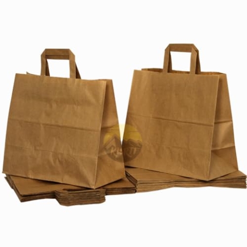 KURTT - Papiertragetasche/Papiertüten 250 Stück - Umweltfreundlich - To go Beutel - Mahlzeit Taschen - Papiertüten, Geschenktüten (Braun, 32x17x27cm)