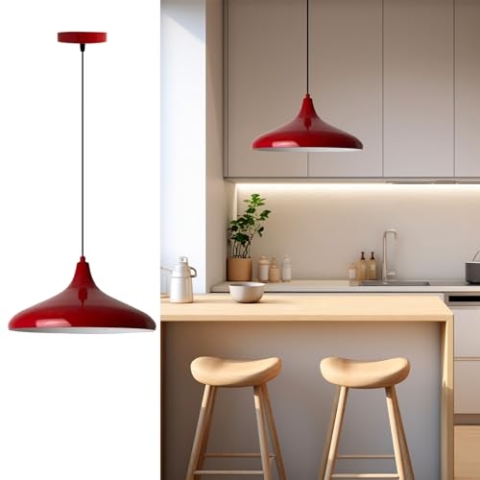 bamyum Champion Küchenlampe Hängend Rot Ø35 cm, Lampenschirm Hängelampe Wohnzimmer, Küchenlampe Deckenleuchte, Skandinavische Pendelleuchte Vintage, Hängelampe Esstisch Wohnzimmer Hängelampe Küche