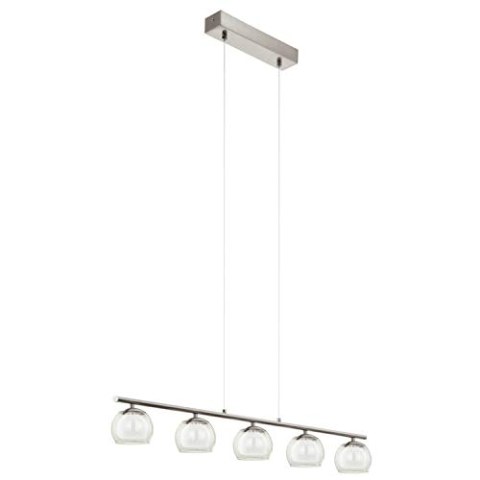 EGLO LED Pendelleuchte Ascolese, 5 flammige Hängelampe, Hängeleuchte aus Stahl und Glas, Esstischlampe, Wohnzimmerlampe hängend in Nickel-Matt, Amber, Weiß