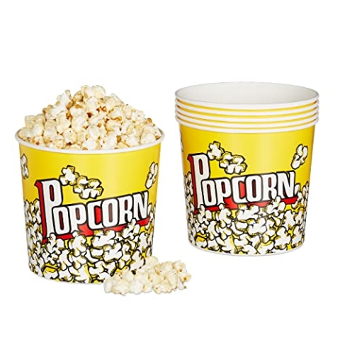 Relaxdays 48 x Popcorn Eimer, Popcorn Behälter Kunststoff, Popcornkübel wiederverwendbar, 2,8 l, Retro Popcornbecher, gelb