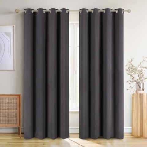 Blumtal Verdunklungsvorhänge 2er Set - Thermovorhang Hitzeschutz - Vorhang Blickdicht mit Ösen - Gardinenschals mit Schlaufen - Thermogardine - Gardinen 215x132cm - Thermovorhang mit Ösen - Anthrazit