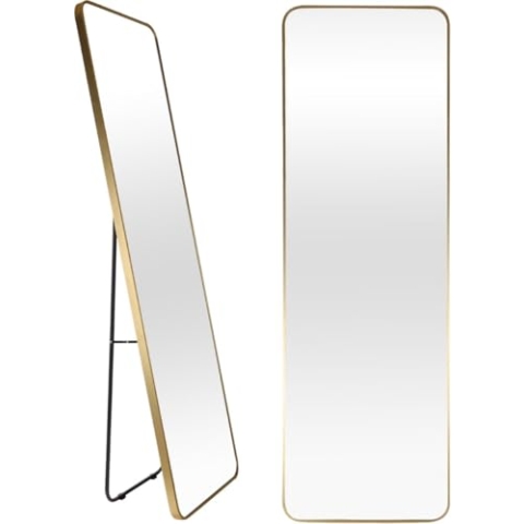 Buxibo Ganzkörperspiegel – Wandspiegel im minimalistischen Design – Stehender rechteckiger Spiegel mit Metallkante – Gold – 50 x 160 x 3 cm