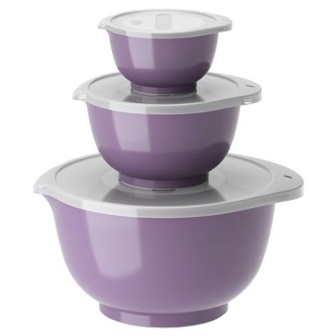 Rosti Margrethe Schüssel Set, Rührschüssel Set, 6-Teilig mit 3 Rührschüsseln und 3 Deckel, Teigschüssel aus Recycelbarem Kunststoff, 0,25 Liter, 0,75 Liter und 3 Liter, Lavender