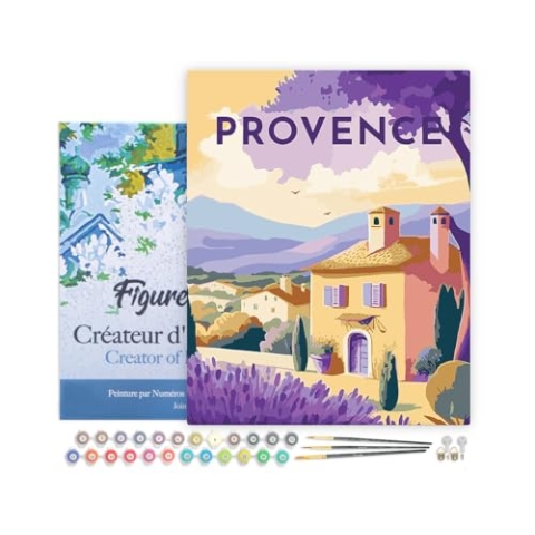 Figured'Art Malen Nach Zahlen Erwachsene Mit Rahmen Reiseplakat Provence - Paint by Numbers Basteln DIY Bastelset 40x50cm - Leinwand gespannt auf Holzrahmen