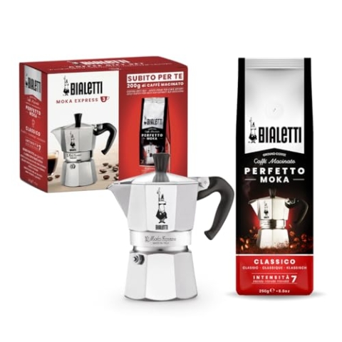Bialetti Espressokocher Moka Express für 6 Tassen, plus 250 g Perfekt , nicht induktionsfähig, (250 ml), Aluminium, Rot