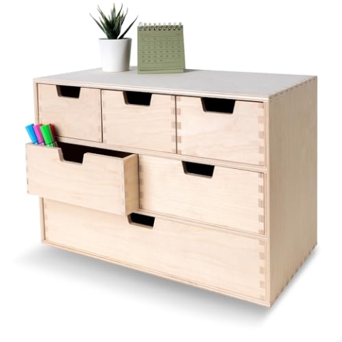 Creative Deco Schubladenbox Schubladenelement | 6 Schubladen | 42 x 20 x 28,5 cm (+/- 1 cm) | Mini-Kommode für Kleinigkeiten aus Birken-Sperrholz | Ordnungssystem für Lagerung, Decoupage & Dekoration