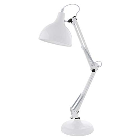 EGLO Tischlampe Borgillio, 1 flammige Vintage Schreibtischlampe im Industrial Design, Nachttischlampe aus Stahl, Farbe: Weiß, Fassung: E27, inkl. Schalter