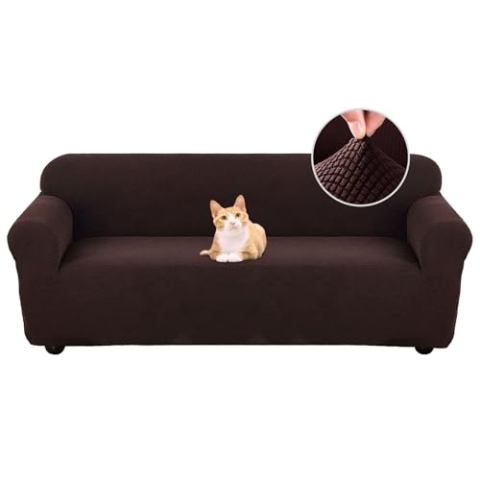 Jaotto Sofabezug 3 Sitzer Elastischer Stretch Spandex Sofa Überwürfe Sofahusse Antirutsch Waschbar Sofaschoner Couchbezug für Sofa mit Armlehne,Jacquard Dunkelbraun