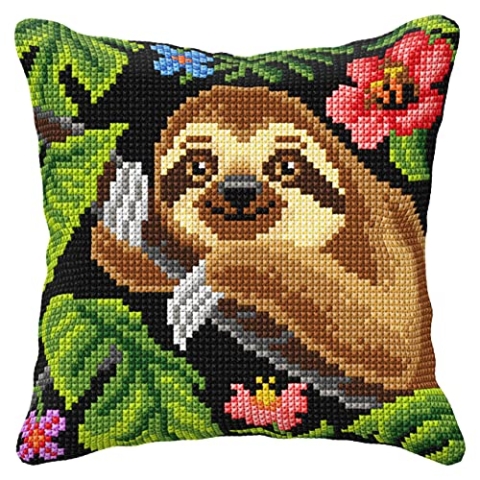 Orchidea Cross Stitch: Cushion Kit Kreuzstich-Set für Kissen, Faultier, 40 x 40 cm