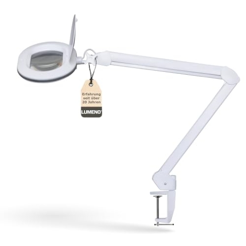 Lumeno 8613GR Lupenleuchte Arbeitsplatzlampe mit großer ovalen Linse 110x150 mm, 60 LEDs in 2 Stufen dimmbar, perfekt als Lesehilfe, für die Kosmetik oder zum Löten, 3 Dioptrien grau