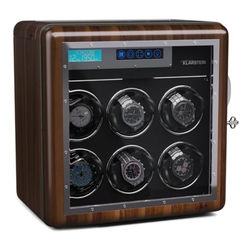 Klarstein Uhrenbeweger für Automatikuhren, Automatik-Uhrenbeweger für 6 Uhren, Automatikuhr Uhrenbeweger mit Acryl-Tür, Automatischer Uhrenbeweger, Blaue LEDs, Watch Winder mit 5 TPD Einstellungen