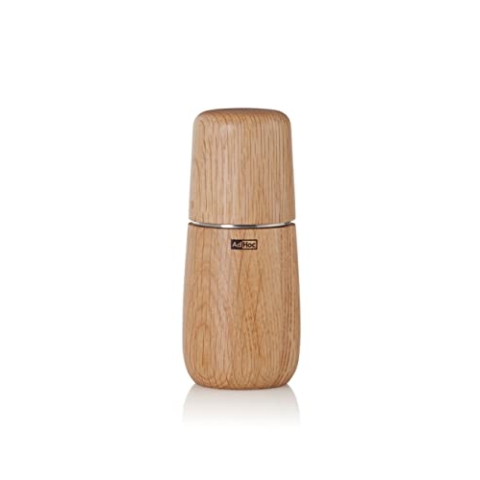 AdHoc Yono Gewürzmühle 12,7 cm – manuelle Mühle aus Eichenholz, geölt (hell) – Keramikmahlwerk stufenlos einstellbar – Premium Holzmühle für Salz und Pfeffer – Elegantes Design für Küche und Tisch
