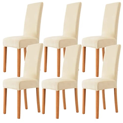 Morwealth 2er 4er 6er Set Stuhlhussen, Stuhlbezug für Esszimmer Waschbar Samt Stretch Stuhl hussen Universal Stuhlüberzüge für Hotel, Zeremonie, Bankett Hochzeit Party Deko (Cream, 6)