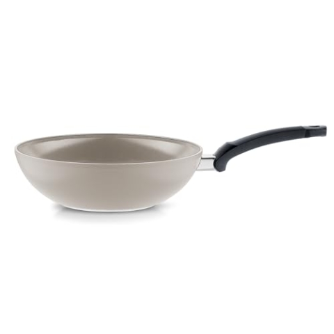 Fissler Ceratal/Aluminium-Wok (Ø 28 cm, 3,7 L) Keramik-Bratpfanne beschichtet antihaftend, hoher Rand, Made in Germany – Induktion, Grau