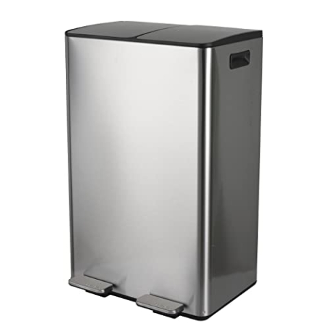 Spirella Mülleimer Mülltrennsystem 60 L (2x30 Liter) mit Inneneimer große Abfallbehälter Abfalleimer Treteimer Edelstahl Absenkautomatik - Silber
