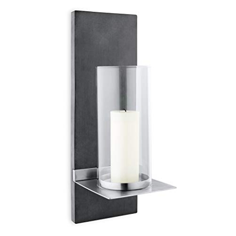 blomus -FINCA- Wandleuchter S mit Kerze, Wandkerzenhalter, exklusive Optik, Polystone / Glas / Edelstahl, In- & Outdoor, hochwertige Verarbeitung (H / B / T: 38 x 13 x 15 cm, Edelstahl-matt, 65422)