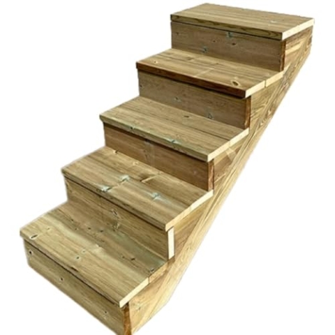 Außentreppe Holz, 2 bis 7 Stufen, fertiges Set, Gartentreppe aus Holz, für Garten, Balkon und Terrasse (5 Stufen mit Setzstufen,80 cm)
