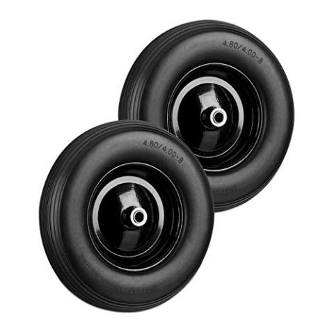 Relaxdays 2 x Schubkarrenrad 4.80 4.00-8, Vollgummireifen und Stahlfelge, Ersatzrad pannensicher, 100kg Traglast, schwarz