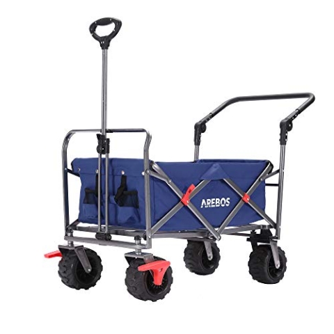 Arebos Bollerwagen faltbar | Transportkarre | Gerätewagen | Handwagen | Faltwagen | inkl. 2 Netztaschen | mit Vorderrad-Bremsen & Teleskopstange | klappbar | bis 100 kg Tragkraft | Blau