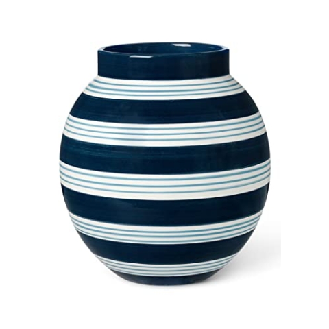 Kähler Vase H20.5 cm Omaggio Nuovo für Blumen mit handgemalte Streifen, blau