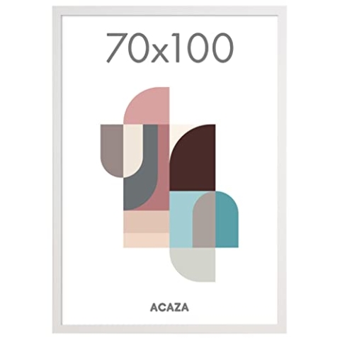 ACAZA Bilderrahmen 70x100 weiß, für Poster, Foto, Bilder und Puzzle, großer weißer Holzrahmen mit Acrylglas, Weiss