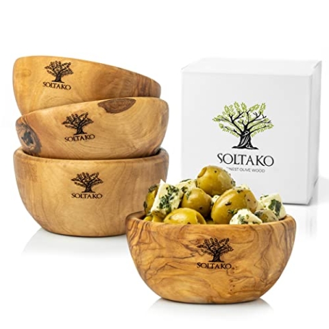 SOLTAKO Olivenholz Schalen 4er-Set The Hummus Lover 10 cm