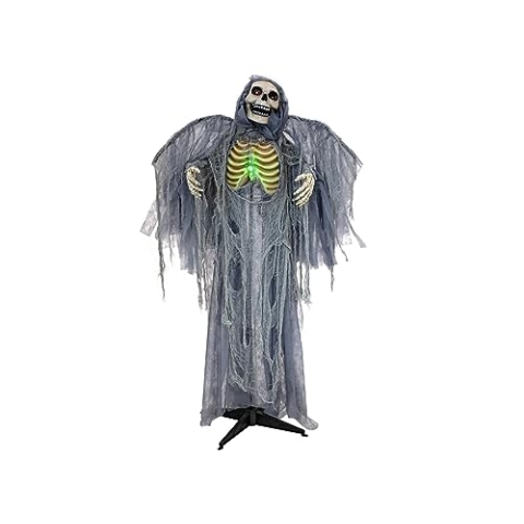 EUROPALMS 83316128 Halloween Animierte Figur mit Licht-und Soundeffekt (Batterie-& USB-Betrieb), Grau, 1,75 m hoch