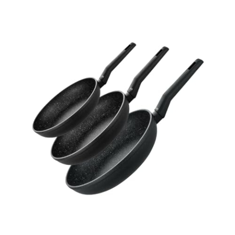 ELO 9999750 Pfannenset 3-teilig 20 bis 28 cm Granit Solution, Bratpfanne, geeignet für alle Herdarten Aluminium, Keramik, Kunststoff, Schwarz, 20 cm, 24 cm, 28 cm