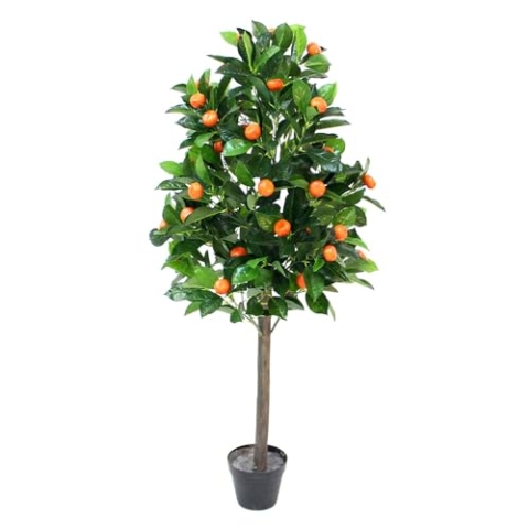 WDMT NATURN Living Kunstpflanze Zwergorange - ø 65 x 125 cm - Kunststoff Citrus Mitis - Dekorativer Kunstbaum - Calamondin - Kunstpflanze - Exotische Kunstpflanze - Pflegefreie Zitruspflanze - Orange