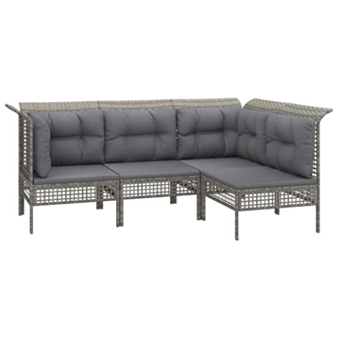 vidaXL Garten Lounge Set 4-TLG., Gartenmöbel Set mit Kissen, Sitzgruppe für Garten Terrasse, Sofa Garnitur Loungemöbel, Grau Poly Rattan