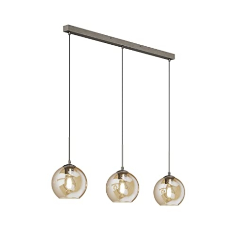 Lindby Esstisch Pendelleuchte/Hängeleuchte Glas Metall, Hängelampe 3x E27 max. 60W ohne Leuchtmittel Wohnzimmer Glasleuchte amberfarben