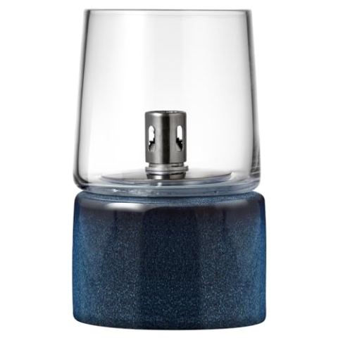 BITZ Gastro Öllampe Outdoor und Indoor, Hübsche Petroleumlampe für Camping, Garten oder Innenraum, Durchm. 8,5 cm, Höhe 14 cm, aus Steingut und Glas, Blau