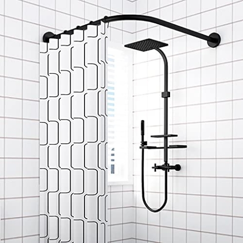 Duschvorhangstange Gebogen L Form Badewanne Edelstahl Duschstange Ecke Badewanne Edelstahl Teleskopstange Eckduschstange für Umkleidekabine70 to 95cm x 70 to 95cm
