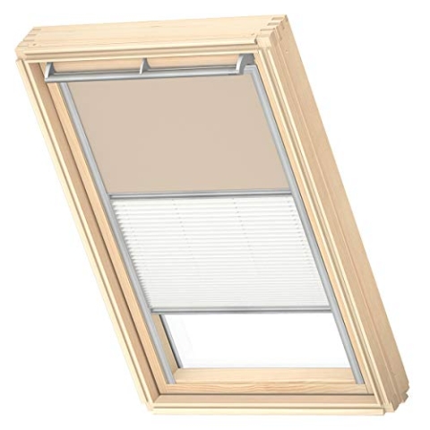 VELUX Original Dachfenster Duo Verdunkelungsrollo für SK06, Sandbeige, mit Grauer Führungsschiene