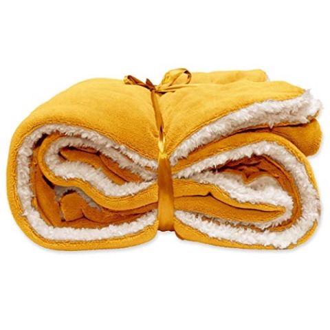 PERAGASHOP Unique Living Decke Plaid Lars 150 x 200 cm Gelb Fleece Warm Winter Geschenk